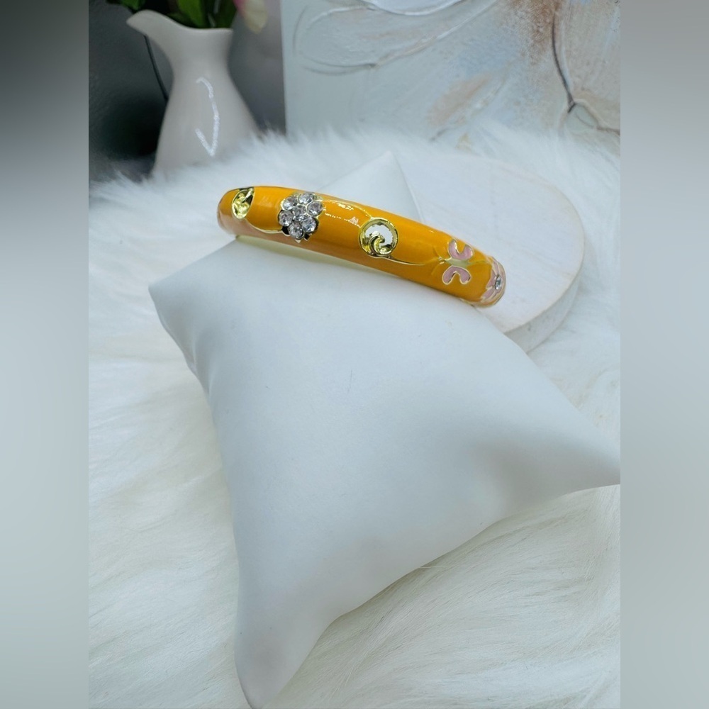 Orange Flower Enamel Cloisonne Bracelet Bangle Thick Style